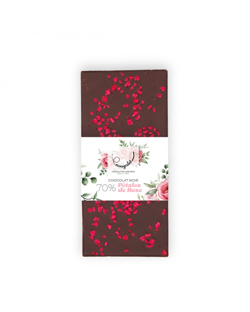 Tablette de chocolat noir à la rose 100g